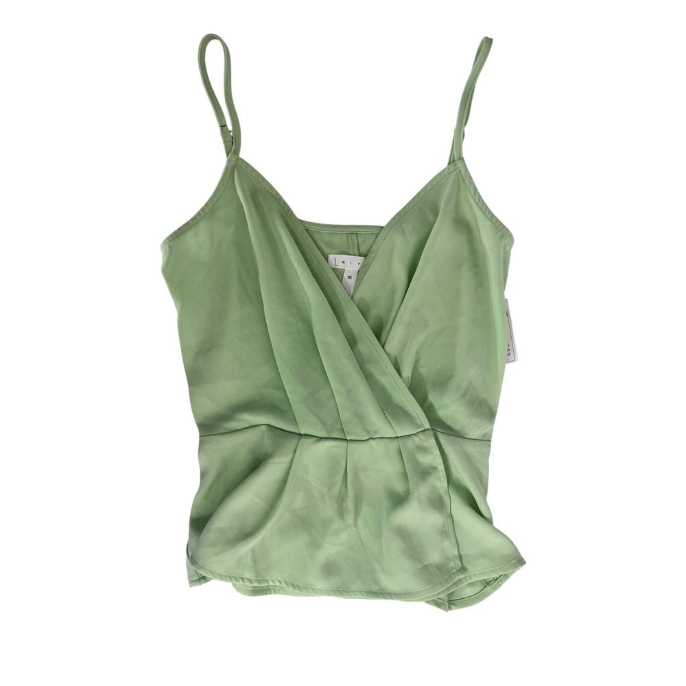 Leith XXS Green Cami Top Sleeveless Criss Cross Peplum Blouse